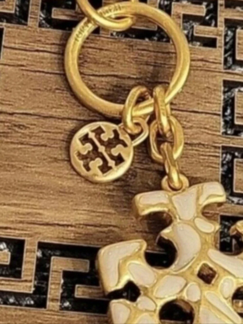 Tory Burch Gold Enamel Logo Charm/ Keychain - White & Gold